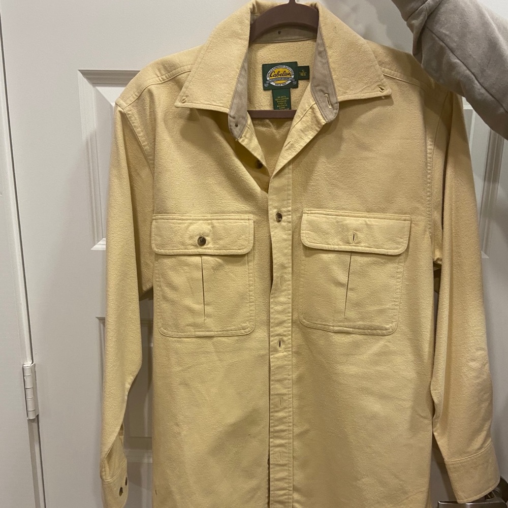 Yellow cabelas button down.